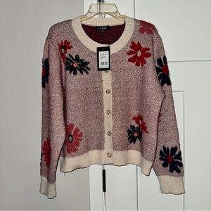 NWT Nicole Miller Women's Pink Floral Sweater Cardigan XL exclusive on decor